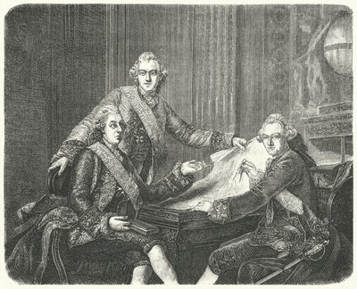 Švédský král Gustav III po poradě se svými bratry Karlem a Frederickem Adolfem (rytina) od German School