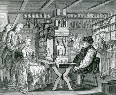 Rustikální lékárna, tisk vytvořil Bartolomaus Hubner (1727-1795), 1774 od German School