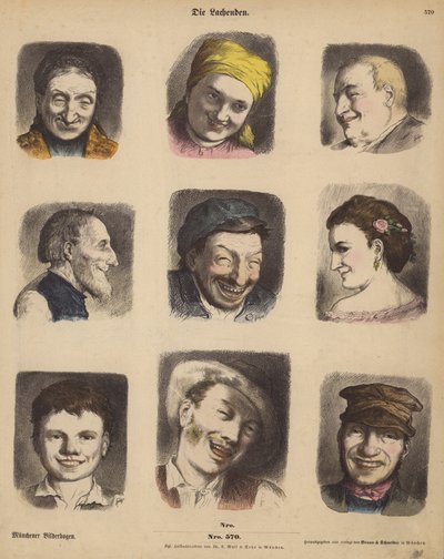 Smějící se tváře (barevné gravírování) od German School