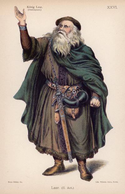 Lear, král Británie, ze Shakespearova Krále Leara (barevné lito) od German School