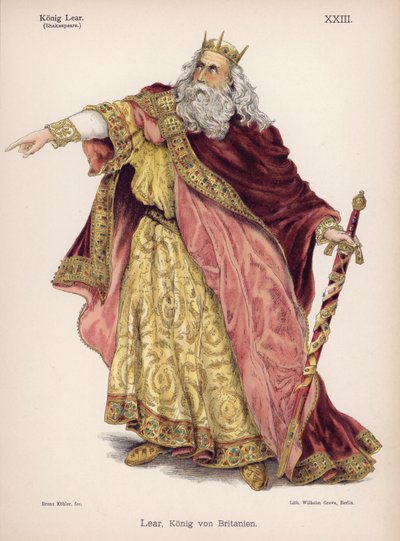 Lear, král Británie, ze Shakespearova Krále Leara (barevné lito) od German School