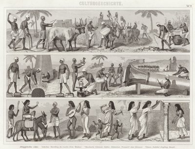 Život ve starověkém Egyptě. Ilustrace pro Bilder-Atlas (rytina) od German School