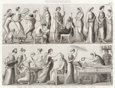 Život ve starověkém Řecku. Ilustrace pro Bilder-Atlas (rytina) od German School
