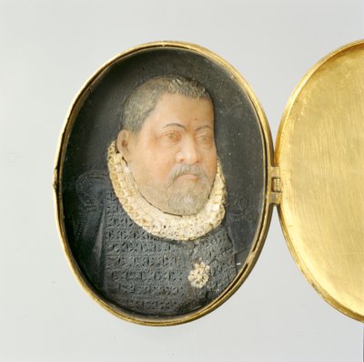 Medailonek obsahující voskovou miniaturu portrétu Landgrave Wilhelma IV (vosk a pozlacené stříbro) (viz také 312134 a 312135) od German School