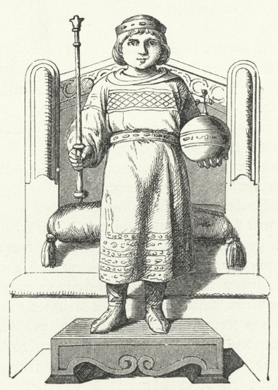 Louis the Child, poslední karolínský král východní Francie (rytina) od German School