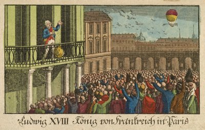 Ludvík XVIII král francouzský v Paříži, hospoda. 1814 (ručně kolorovaná rytina) od German School