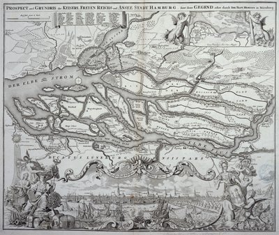 Mapa Hamburku a okolí, zveřejněná v Norimberku od German School