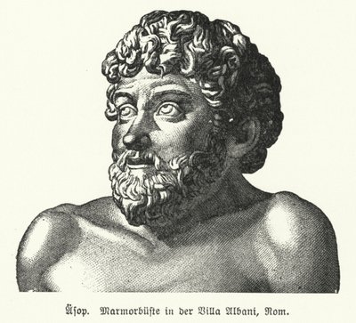 Mramorová busta Ezopa (c620-564 př.nl), starověkého řeckého fabulisty (litho) od German School