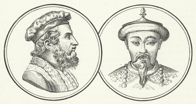 Marco Polo a Kublai Khan (rytina) od German School