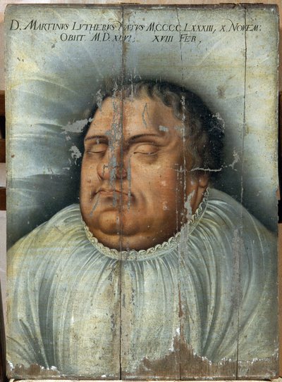 Martin Luther (1483-1546) na smrtelné posteli (M. Luther On His Deathbed). Anonymní obraz, olej na dřevě od German School