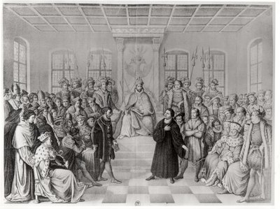 Martin Luther před Karlem V. (1500-58) na sněmu ve Wormsu, 16. dubna 1521, z „Historie Německa“ od German School