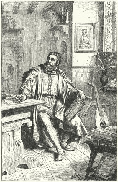 Martin Luther překládá Bibli do němčiny (rytina) od German School
