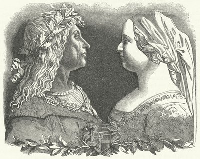 Matyáš Korvín, král uherský, a jeho královna Beatrice Neapolská (rytina) od German School
