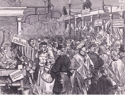 Masný trh v Paříži, Cassellova historie války mezi Francií a Německem vydaná společností Cassell and Company Limited, kolem roku 1890 (litho) od German School