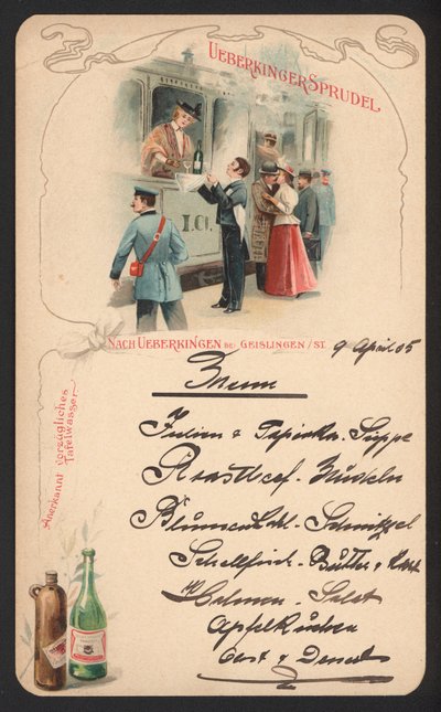 Jídelní lístek reklama perlivá minerální voda Ueberkinger (barva lito) od German School