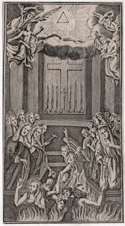 Messe v chrámu. (rytina od German School