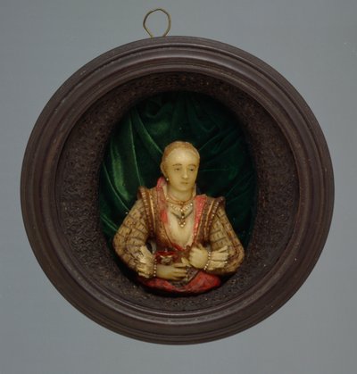 Miniaturní portrét, kolem roku 1600 (sklo, hedvábí a dřevo) od German School