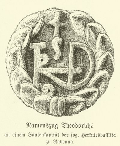 Monogram Theoderika Velikého, krále Ostrogótů (rytina) od German School