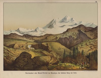 Mount Everest, nejvyšší hora na Zemi (barva litho) od German School
