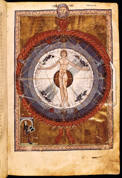 Paní 1942 The Cosmic Spheres and Human Being, vize Hildegardy z Bingenu z "Liber Divinorum Operum", c.1220-30 od German School