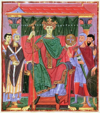 Paní Cim.4453 f.42r císař Svaté říše římské Otto III na trůn (980-1002), c.998 od German School