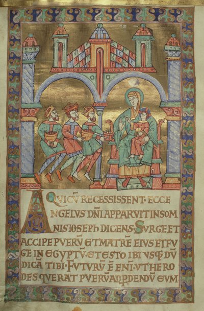 paní Czartová. 1207, IV, fol.V v. Klanění tří králů, z Evangeliarium v Plockské katedrále, kolem 1075 od German School