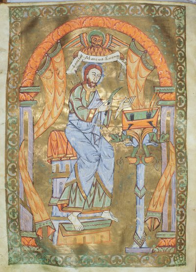 Ms Czart 1207 IV fol 76v Sv. Marka Evangelisty, z Evangeliarium katedrály v Plocku, kolem 1075 od German School