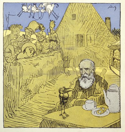 Nekrolog portrét Wilhelma Busche (1832-1908) z časopisu Simplicissimus v lednu 1908 od German School