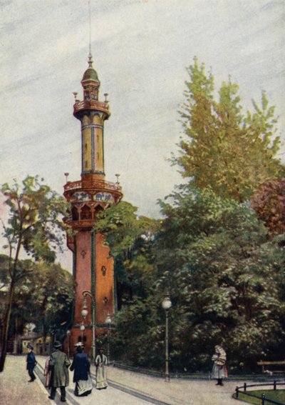 Vyhlídková věž, Berlínská zoologická zahrada, Německo (barva litho) od German School