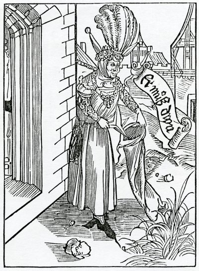 O aroganci a hrdosti hrubých mužů v zemi, ilustrace od Alexandra Barclayse v anglickém překladu „Loď bláznů“, z vydání vydaného v roce 1874 od German School
