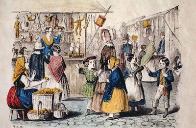 Open Air Market v Německu, cca 1860 (barevné rytí) od German School