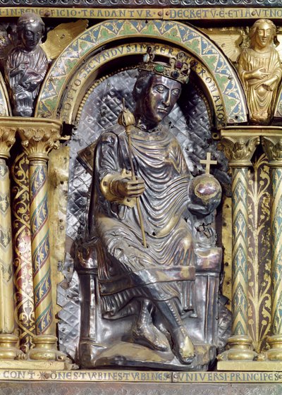 Otto II (955-83), císař Svaté říše římské, detail ze svatyně císaře Karla Velikého (742-814), 1215 (zlato a šamotový smalt) od German School