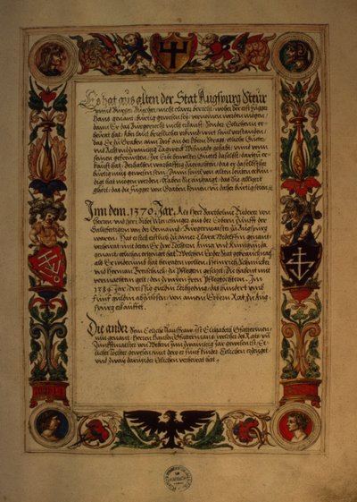 Stránka z Tajné knihy cti rodiny Fuggerů od German School