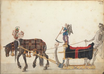 Slavnostní sáně v průvodu, cca 1640 (pero a inkoust, akvarel a barvy) od German School