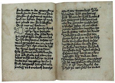 Stránky z německého výtisku „Mirabilia of Rome, History and Description of the City of Rome“ od Pseudo-Aegidius Romanus, možná vydaného Ulrichem Hanem, Řím, kolem roku 1475 od German School