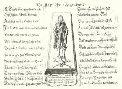 Brožura vydaná in memoriam zavražděného českého vojevůdce Albrechta z Valdštejna (rytina) od German School