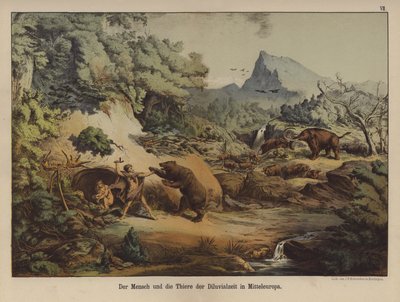 Lidé a zvířata prehistorické Evropy (barevné lito) od German School