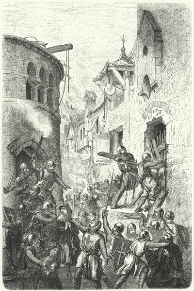 Pronásledování Židů v době křížových výprav (rytina) od German School