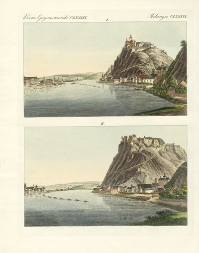 Malebné výhledy na Rýn (barevná rytina) od German School