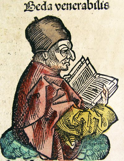 Portrét Bede (673-735), publikovaný v Norimberské kronice, 1493 od German School