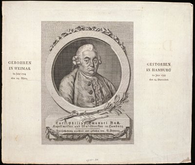 Portrét Carla Philippa Emanuela Bacha (1714-88) vyryl C. D. Krohn, 1788 od German School