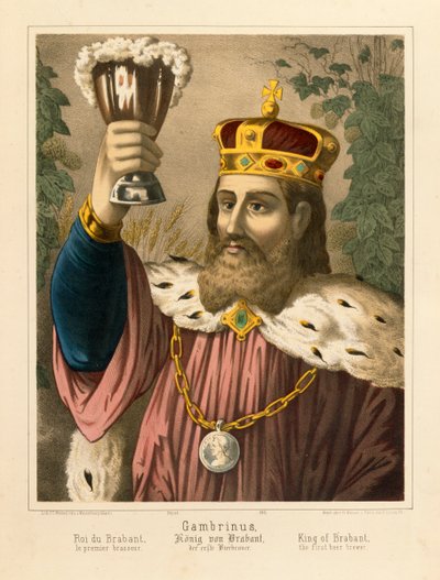 Portrét Gambrina, legendárního flanderského krále, obrazový brožovaný list vydaný F.C. Wentzelem, Weissenburg, 1870 od German School
