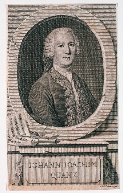 Portrét Johanna Joachima Quantze (1697-1773) vyryl Johann Schleuen (fl.1740-74) od German School