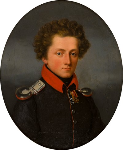 Portrét mladého důstojníka, cca 1801-99 (olej na plátně) od German School