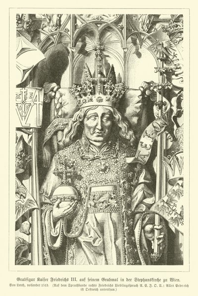 Portrét císaře Svaté říše římské Fridricha III., z jeho hrobky v katedrále svatého Štěpána, Vídeň (rytina) od German School