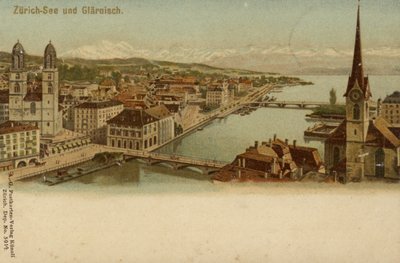 Pohlednice zobrazující celkový pohled na město Curych od German School