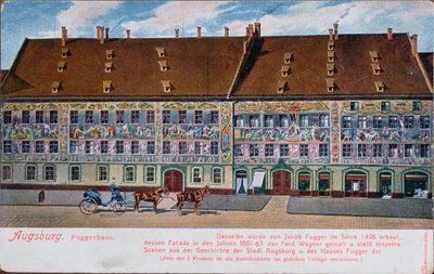 Pohlednice zobrazující Fuggerhaus, Augsburg od German School