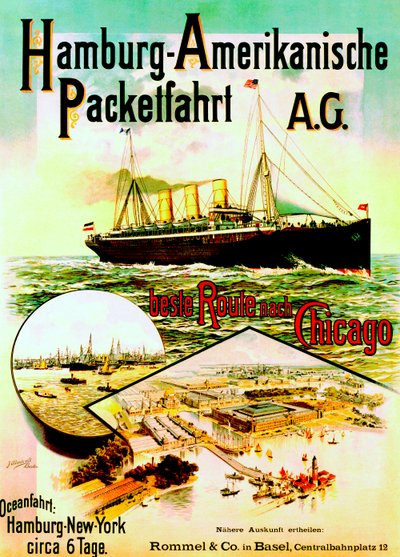 Plakát inzerující Hamburg American Line, 1893 od German School