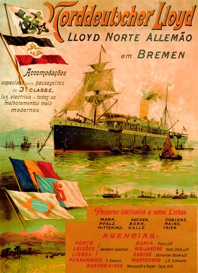 Plakát inzerující severoněmeckou Lloyd Line, 1898 od German School