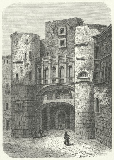 Praetoria Gate a Placa Nova, Barcelona (rytina) od German School